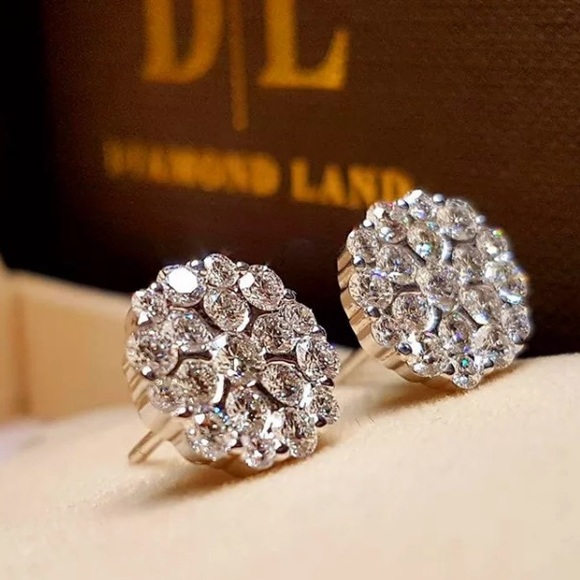 18K white gold plated earrings round cut earrings stud earrings - Picture 3 of 5